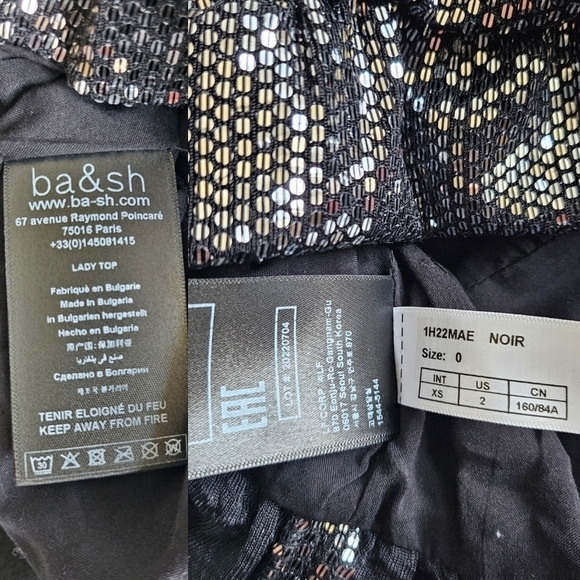 New BA&SH Mae Sequin Top Long Sleeve V Neck Peplum Party Sparkle Noir Black XS - Picture 17 of 17